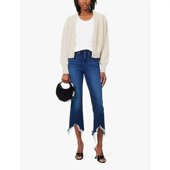 GOOD AMERICAN $189 Good Legs Cropped Mini Bootcut Stretch-Denim Jeans - Picture 2 of 5